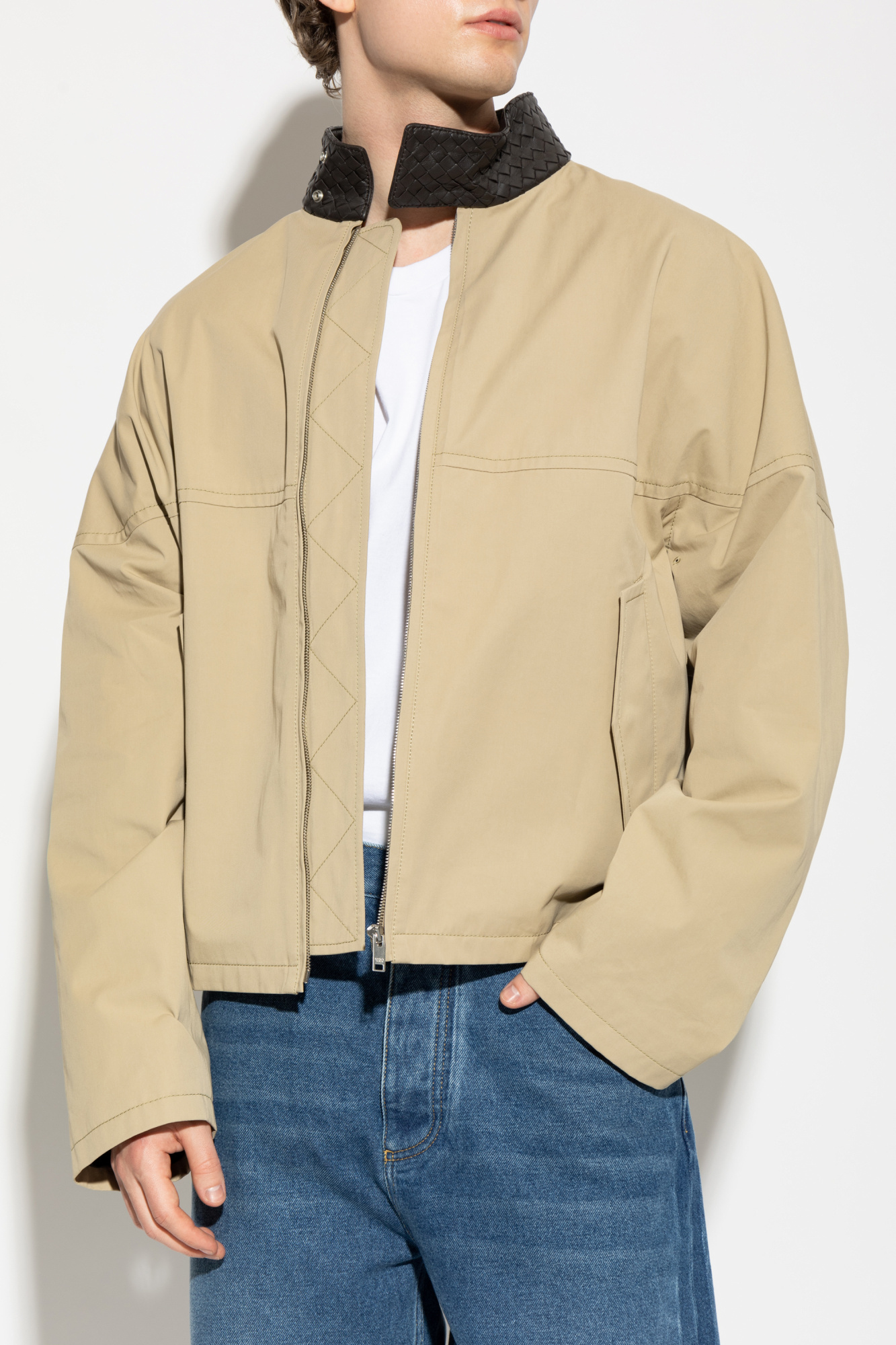 Beige Jacket with decorative stand-up collar Bottega Veneta